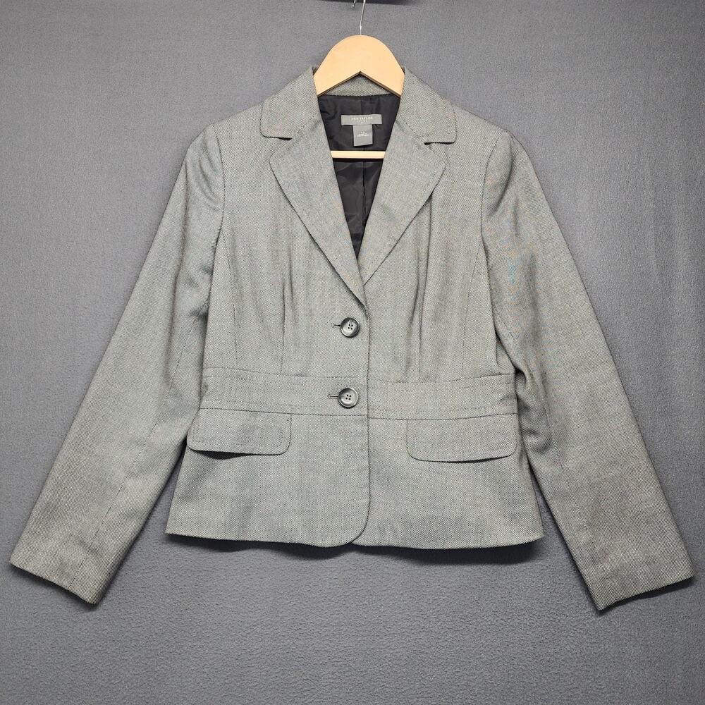 Ann Taylor Blazer Womens 4P Petite Gray Two Button Lined Career Work Jacket